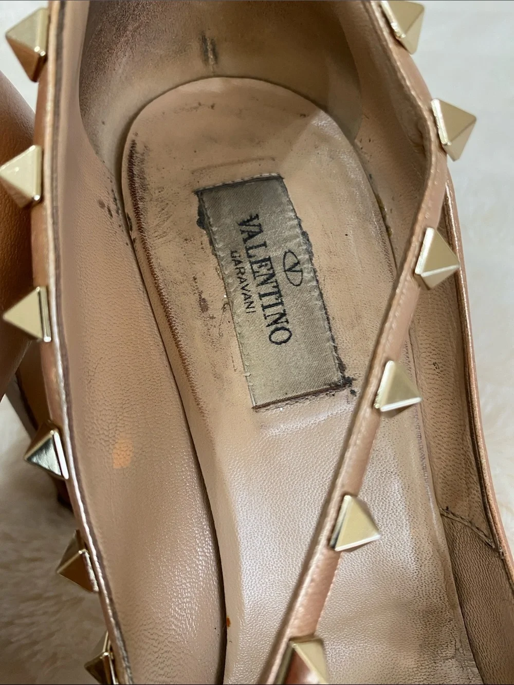 Valentino Metallic Rose Gold Pyramid-Stud Pointed heels